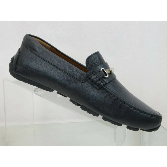 BALLY PITAVAL BLUE GRAINED LEATHER WEB PLATE LOGO DRIVER LOAFERS 10 D US 43 main image 5